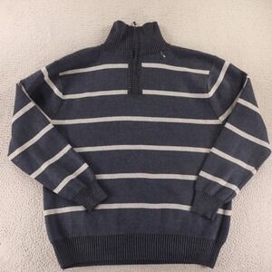 Pronti Sweater Mens 3XL Blue Gray Striped‎ Quarter Zip Pullover Knit Classic